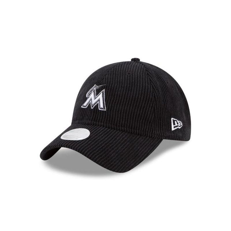 MLB Miami Marlins Womens Corduroy 9Twenty Adjustable (OFD7790) - Black New Era Caps